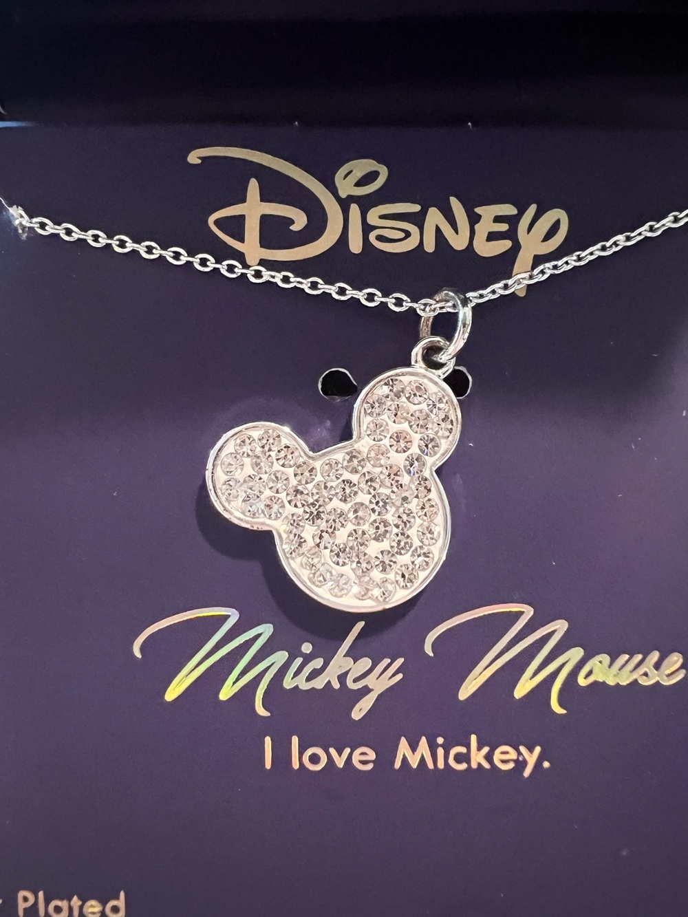 Silver plated Disney MICKEY with crystals necklaces. NEW in box.  17” length.